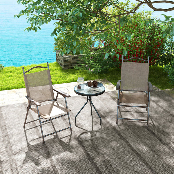 Outdoor Dining Chairs Set of 2, Folding Outdoor Patio Chairs with Armrests, Mesh Seat, High Backrest, All Weather for Backyard, Balcony, Porch, Poolside, Deck, Brown