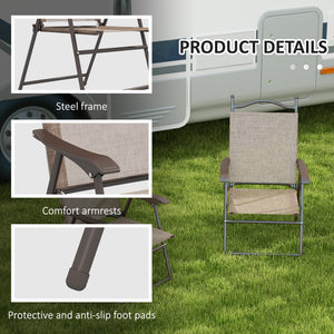 Outdoor Dining Chairs Set of 2, Folding Outdoor Patio Chairs with Armrests, Mesh Seat, High Backrest, All Weather for Backyard, Balcony, Porch, Poolside, Deck, Brown