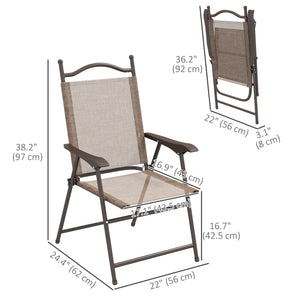 Outdoor Dining Chairs Set of 2, Folding Outdoor Patio Chairs with Armrests, Mesh Seat, High Backrest, All Weather for Backyard, Balcony, Porch, Poolside, Deck, Brown