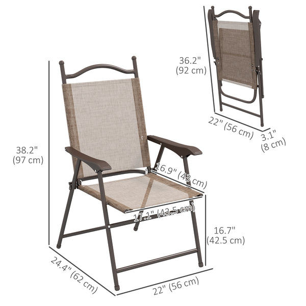 Outdoor Dining Chairs Set of 2, Folding Outdoor Patio Chairs with Armrests, Mesh Seat, High Backrest, All Weather for Backyard, Balcony, Porch, Poolside, Deck, Brown
