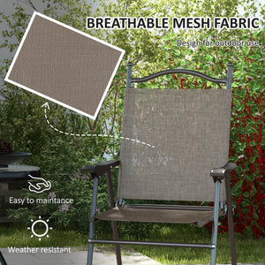 Outdoor Dining Chairs Set of 2, Folding Outdoor Patio Chairs with Armrests, Mesh Seat, High Backrest, All Weather for Backyard, Balcony, Porch, Poolside, Deck, Brown