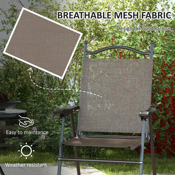 Outdoor Dining Chairs Set of 2, Folding Outdoor Patio Chairs with Armrests, Mesh Seat, High Backrest, All Weather for Backyard, Balcony, Porch, Poolside, Deck, Brown