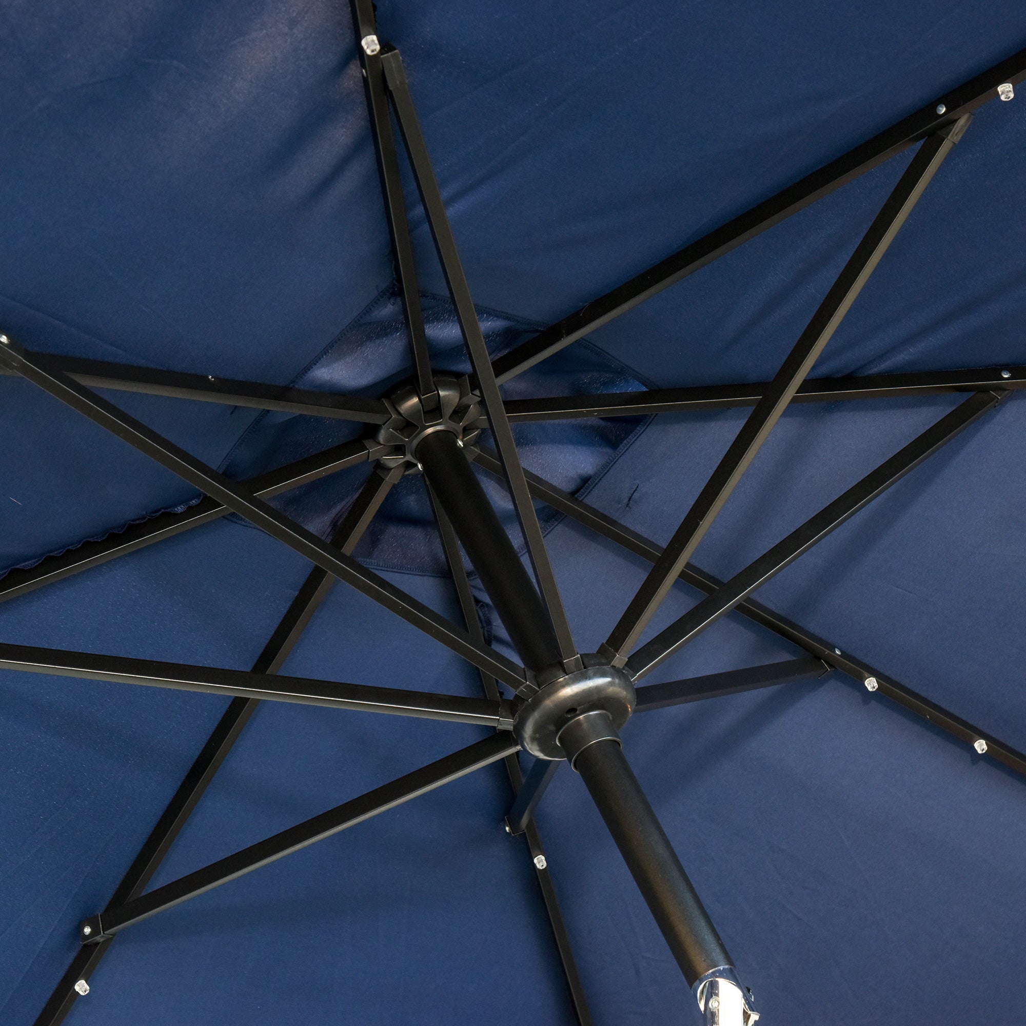 blue led lighted patio umbrella Outsunny 9 x 7 ft Patio Umbrella Outdoor Table Market with Crank Solar LED Lights Tilt Button for Deck Pool Blue