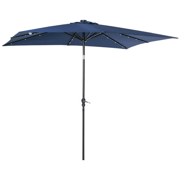 Outsunny 9' x 7' Solar Umbrella, LED Lighted Patio Umbrella for Table or Base with Tilt & Crank, Outdoor Umbrella for Garden, Deck, Backyard, Pool, Beach, Blue