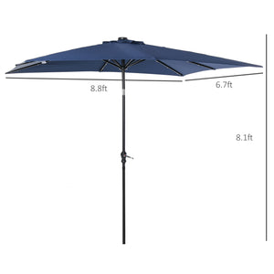 Outsunny 9' x 7' Solar Umbrella, LED Lighted Patio Umbrella for Table or Base with Tilt & Crank, Outdoor Umbrella for Garden, Deck, Backyard, Pool, Beach, Blue