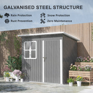 7' x 4' Outdoor Storage Shed, Galvanised Steel Garden Shed with Window, Lockable Wide Door and Air Vents for Outdoor Patio, Dark Grey