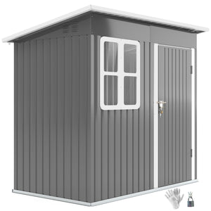 7' x 4' Outdoor Storage Shed, Galvanised Steel Garden Shed with Window, Lockable Wide Door and Air Vents for Outdoor Patio, Dark Grey