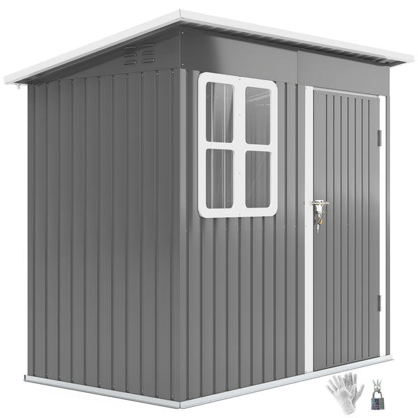 7' x 4' Outdoor Storage Shed, Galvanised Steel Garden Shed with Window, Lockable Wide Door and Air Vents for Outdoor Patio, Dark Grey