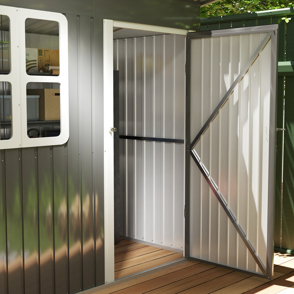 7' x 4' Outdoor Storage Shed, Galvanised Steel Garden Shed with Window, Lockable Wide Door and Air Vents for Outdoor Patio, Dark Grey