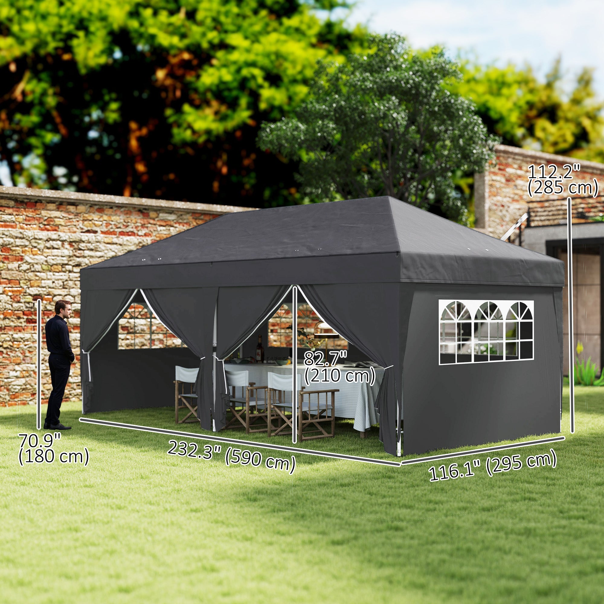 black pop up tent Outsunny 10' x 20' Pop Up Canopy with 6 Walls & Steel Frame, Easy Assemble with Carrying Bag, Black