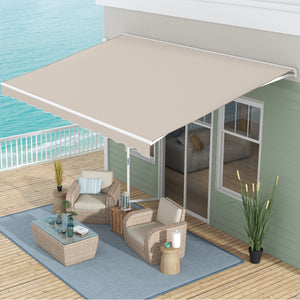 Outsunny 16' x 10' Electric Awning, Retractable Awning, UV Protection Sun Shade Shelter with Remote Controller and Manual Crank Handle for Deck, Balcony, Yard, Cream White