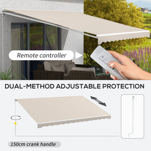 Outsunny 16' x 10' Electric Awning, Retractable Awning, UV Protection Sun Shade Shelter with Remote Controller and Manual Crank Handle for Deck, Balcony, Yard, Cream White