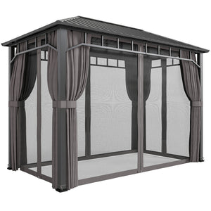2 x 3.5 m Hardtop Gazebo with Galvanised Steel Roof, Waterproof Permanent Pavilion Garden Gazebo with Netting and Curtains for Patio, Deck, Dark Grey