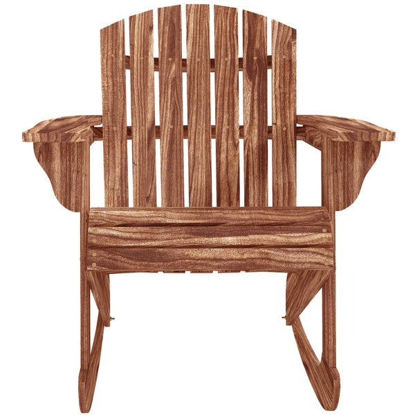 Outsunny Wooden Adirondack Rocking Chair Outdoor Lounge Chair Fire Pit Seating with Slatted Wooden Design, Fanned Back, & Classic Rustic Style for Patio, Backyard, Garden, Lawn, Carbonized