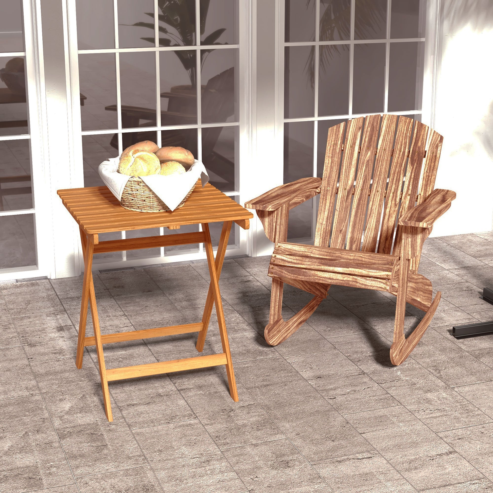 Outsunny Outdoor Wooden Rocking Chair with Fanned Back, for Fire