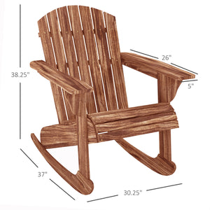 Outsunny Wooden Adirondack Rocking Chair Outdoor Lounge Chair Fire Pit Seating with Slatted Wooden Design, Fanned Back, & Classic Rustic Style for Patio, Backyard, Garden, Lawn, Carbonized