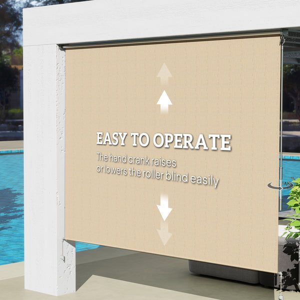 8'W x 6'H Roller Shades, Outdoor Blinds Cordless Roll Up Shade for Porch Balcony Gazebo, Beige