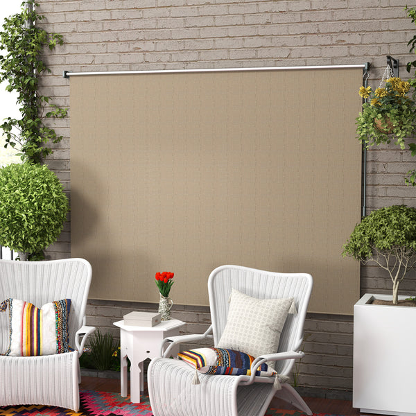 8'W x 6'H Roller Shades, Outdoor Blinds Cordless Roll Up Shade for Porch Balcony Gazebo, Beige