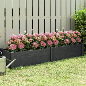 Vinyl Raised Garden Bed Kit, 6.5 x 2 x 1ft Elevated Garden Box with Divider, Open Bottom, Screwless Outdoor Planter Box for Flowers Herbs, DIY Assembly, Grey Wood Effect