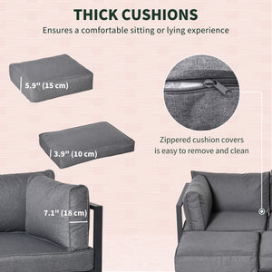 6 Pieces Outdoor Patio Furniture Set, Space-Saving Aluminum Outdoor Daybed, Thickened Cushions, Outdoor Sectional Conversation Set with Coffee Table, Footstools, Grey