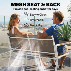4 Seater Garden Furniture Set with Loveseat, 2 Armchairs, Metal-Top Table, Metal Garden Sofa Set with Breathable Mesh Seats, Outdoor Furniture Conversation Sets, Khaki