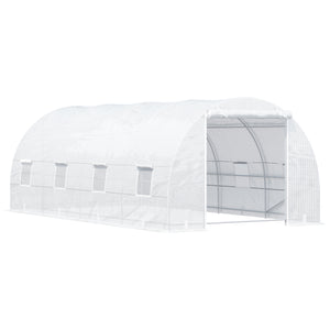 Outsunny 20' x 10' x 7' Walk-In Tunnel Greenhouse with Zippered Door & 8 Mesh Windows, Large Garden Green House Kit, Galvanized Steel Frame, White