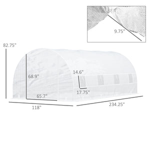 Outsunny 20' x 10' x 7' Walk-In Tunnel Greenhouse with Zippered Door & 8 Mesh Windows, Large Garden Green House Kit, Galvanized Steel Frame, White