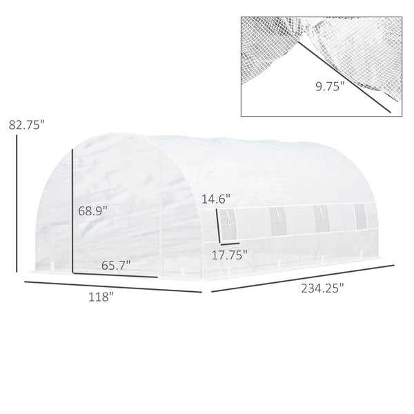 Outsunny 20' x 10' x 7' Walk-In Tunnel Greenhouse with Zippered Door & 8 Mesh Windows, Large Garden Green House Kit, Galvanized Steel Frame, White