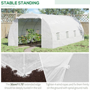 Outsunny 20' x 10' x 7' Walk-In Tunnel Greenhouse with Zippered Door & 8 Mesh Windows, Large Garden Green House Kit, Galvanized Steel Frame, White