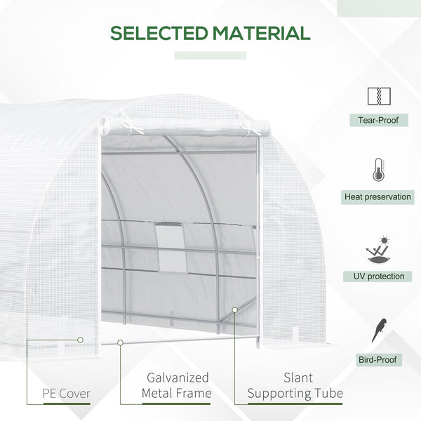 Outsunny 20' x 10' x 7' Walk-In Tunnel Greenhouse with Zippered Door & 8 Mesh Windows, Large Garden Green House Kit, Galvanized Steel Frame, White