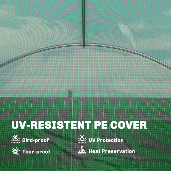 10' x 13' Walk-in Polytunnel Greenhouse with Hinged Door and 8 Roll Up Mesh Windows, Garden Tunnel Warm House Tent with UV-resistant PE Cover, Galvanised Steel Frame, Green
