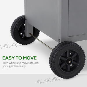 4+1 Burner Gas BBQ Grill, Outdoor Barbecue Trolley with Wheels, Warming Rack, Side Shelves, Cabinet, Thermometer for Garden, Party, Camping, 125 L x 51 W x 100 H cm, Grey