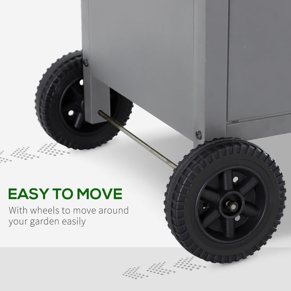 4+1 Burner Gas BBQ Grill, Outdoor Barbecue Trolley with Wheels, Warming Rack, Side Shelves, Cabinet, Thermometer for Garden, Party, Camping, 125 L x 51 W x 100 H cm, Grey