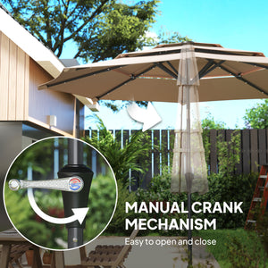 2.6 m Garden Parasol with Solar LED Lights, 3-Tier Patio Umbrella Outdoor with Tilt Mechanism & Crank Handle, UPF 30+, Table Umbrella for Market Terrace, Khaki