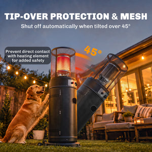 Gas Patio Heater, 11 kW Portable Propane Outdoor Heater with Stepless Heat Control, Pulse Ignition, Protective Mesh, Tip-over Protection, 2 Wheels for Garden, Black