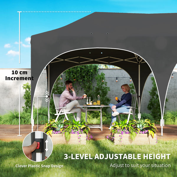 3 x 6m Pop Up Gazebo with Sides, 6 Sandbags, Peak Top Height Adjustable Outdoor Garden Party Tent Marquee Wedding Awning Canopy Instant Event Shelter with Carry Bag, Windows, Dark Grey