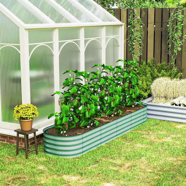 8' x 2' x 1' Galvanized Raised Garden Bed Kit, Outdoor Metal Elevated Planter Box with Safety Edging, Easy DIY Stock Tank for Growing Flowers, Herbs & Vegetables, Green