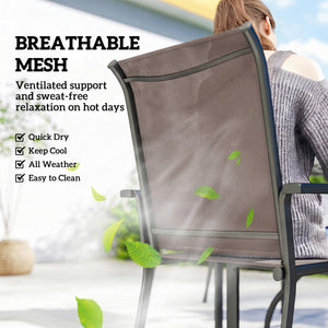 5 Pieces Garden Dining Set for 4, Patio Table and Stackable Chairs with Breathable Mesh Seat and Parasol Hole, Garden Furniture Set with Steel Frame for Garden, Grey and Khaki