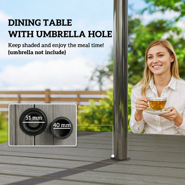 5 Pieces Garden Dining Set for 4, Patio Table and Stackable Chairs with Breathable Mesh Seat and Parasol Hole, Garden Furniture Set with Steel Frame for Garden, Grey and Khaki
