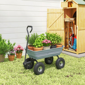 Steel Garden Cart with Handle and 10" Pneumatic Tires, Utility Wagon Cart for Garden, Patio, Lawn, 551 lbs Capacity, Grey