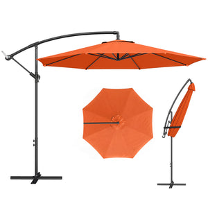 3(m) Garden Banana Parasol Hanging Cantilever Umbrella with Crank Handle, 8 Ribs and Cross Base for Outdoor, Sun Shade, Orange