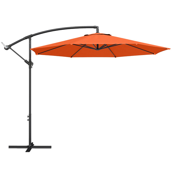 3(m) Garden Banana Parasol Hanging Cantilever Umbrella with Crank Handle, 8 Ribs and Cross Base for Outdoor, Sun Shade, Orange