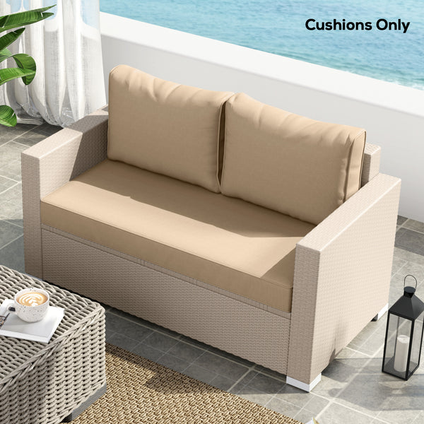 2 Seater Outdoor Seat Cushions with Backrest, Loveseat Double Sofa Outdoor Furniture Cushions, Fade-Resistant Replacement Patio Cushions for Indoor and Outdoor, Beige
