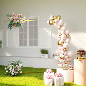 6.6 FT Wedding Arch Backdrop Stand, Square Wedding Arch with U-shaped Stakes, Gold Metal Backdrop Stand for Birthday Parties, Bridal Showers, Graduation, Ceremony