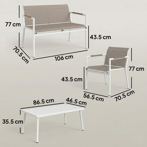 4 Seater Garden Furniture Set with Loveseat, 2 Armchairs, Metal-Top Table, Metal Garden Sofa Set with Breathable Mesh Seats, Outdoor Furniture Conversation Sets, Khaki