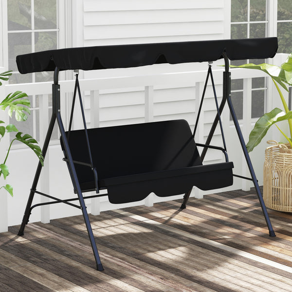 Outsunny 3-Seat Outdoor Patio Swing Chair with Removable Cushion, Steel Frame Stand and Adjustable Tilt Canopy for Patio, Garden, Poolside, Balcony, Backyard, Black 2