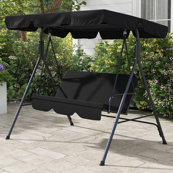 Outsunny 3-Seat Outdoor Patio Swing Chair with Removable Cushion, Steel Frame Stand and Adjustable Tilt Canopy for Patio, Garden, Poolside, Balcony, Backyard, Black 2