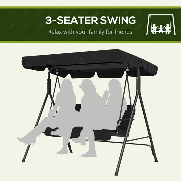 Outsunny 3-Seat Outdoor Patio Swing Chair with Removable Cushion, Steel Frame Stand and Adjustable Tilt Canopy for Patio, Garden, Poolside, Balcony, Backyard, Black 2