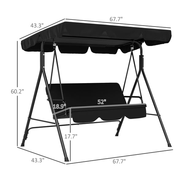 Outsunny 3-Seat Outdoor Patio Swing Chair with Removable Cushion, Steel Frame Stand and Adjustable Tilt Canopy for Patio, Garden, Poolside, Balcony, Backyard, Black 2