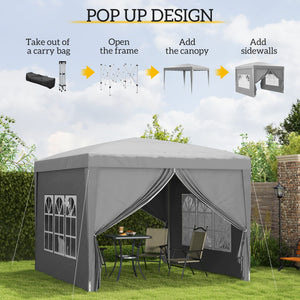 10'x10' Outdoor Pop Up Party Tent Gazebo Canopy with Carrying Bag (Light Grey)